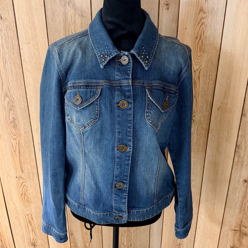 Harley-Davidson Vintage Denim Embroidered Jacket Womens Size L Eagle Studded - Picture 3 of 14